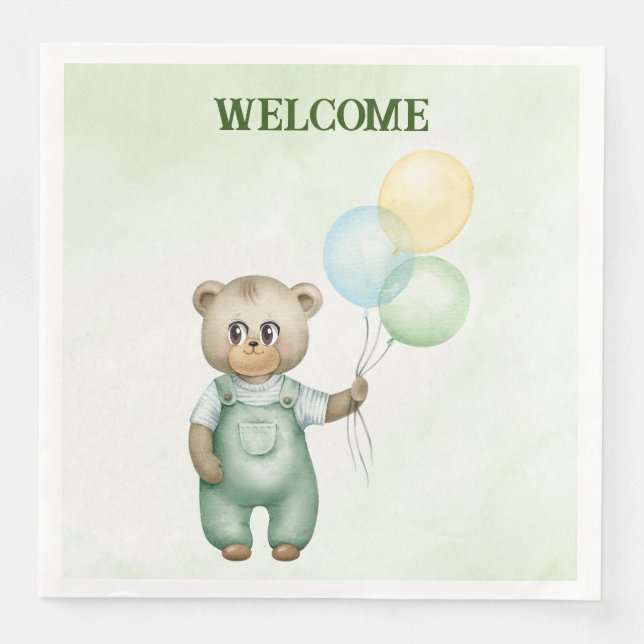 cute teddy bear green background serviette (Vorderseite)