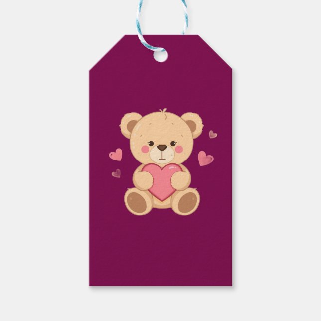 Cute Teddy Bear Holding Heart – Valentine Love Ill Geschenkanhänger (Vorderseite)