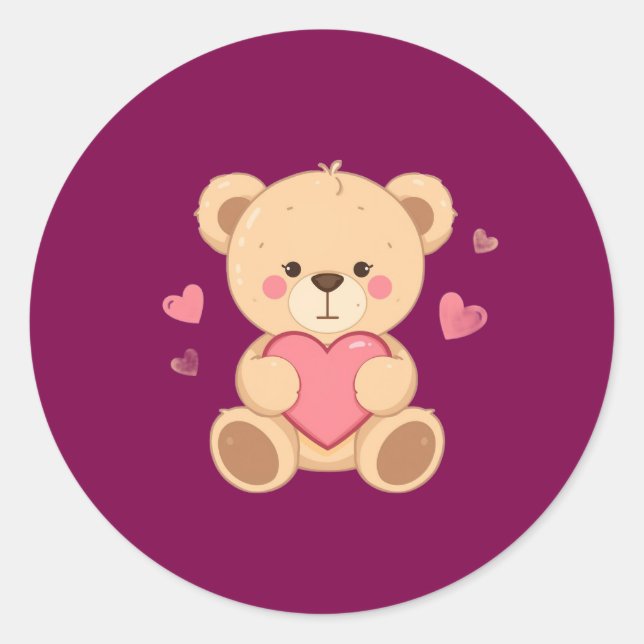 Cute Teddy Bear Holding Heart – Valentine Love Ill Runder Aufkleber (Vorderseite)