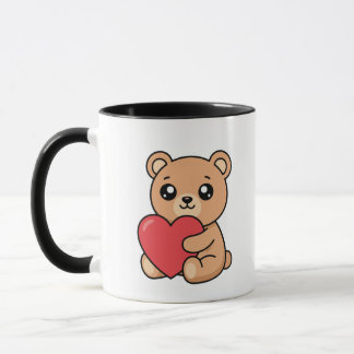 Cute Teddy Bear Holding Red Heart Mug Tasse