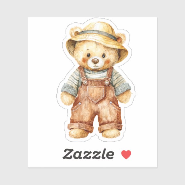 Cute Teddy Bear in Overalls Aufkleber (Blatt)