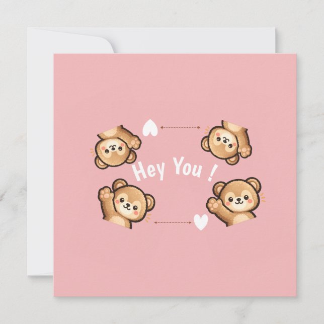 Cute Teddy Bear Invitation Card – Hey You Pink   Einladung (Vorderseite)