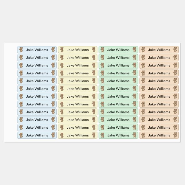Cute Teddy Bear Kids' Name Clothing School Labels Etiketten (Blatt)