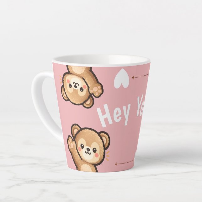 Cute Teddy Bear Latte Mug –Hey You Pink Kawaii Mug Milchtasse (Linke Ecke)