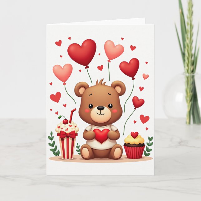 Cute Teddy Bear Love Hearts Card Karte (Vorderseite)