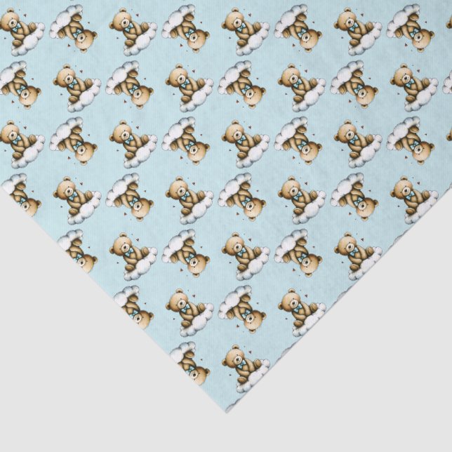 Cute Teddy Bear on a Cloud Blue Bow Tie Seidenpapier (Ausschnitt)