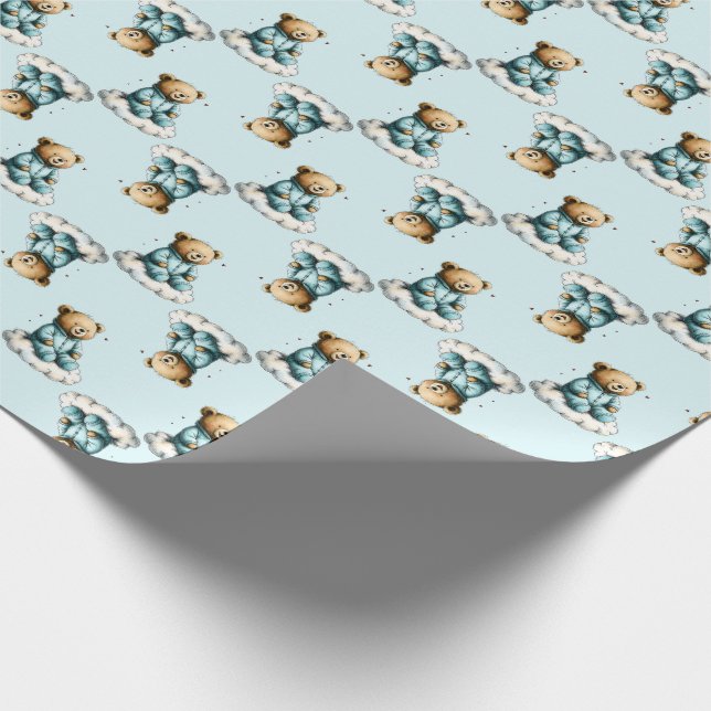 Cute Teddy Bear on a Cloud Blue PJs Geschenkpapier (Ecke)