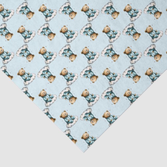 Cute Teddy Bear on a Cloud Blue PJs Seidenpapier (Ausschnitt)