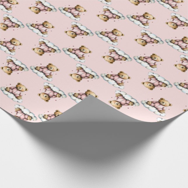 Cute Teddy Bear on a Cloud Pink PJs Geschenkpapier (Ecke)