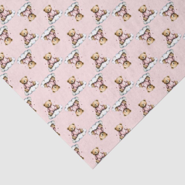 Cute Teddy Bear on a Cloud Pink PJs Seidenpapier (Ausschnitt)