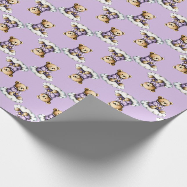 Cute Teddy Bear on a Cloud Purple PJs Geschenkpapier (Ecke)