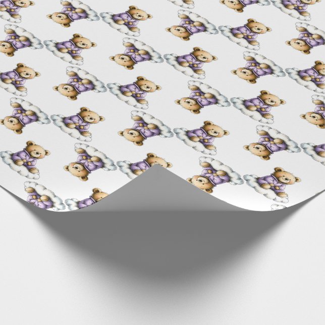 Cute Teddy Bear on a Fluffy Cloud Purple PJs Geschenkpapier (Ecke)