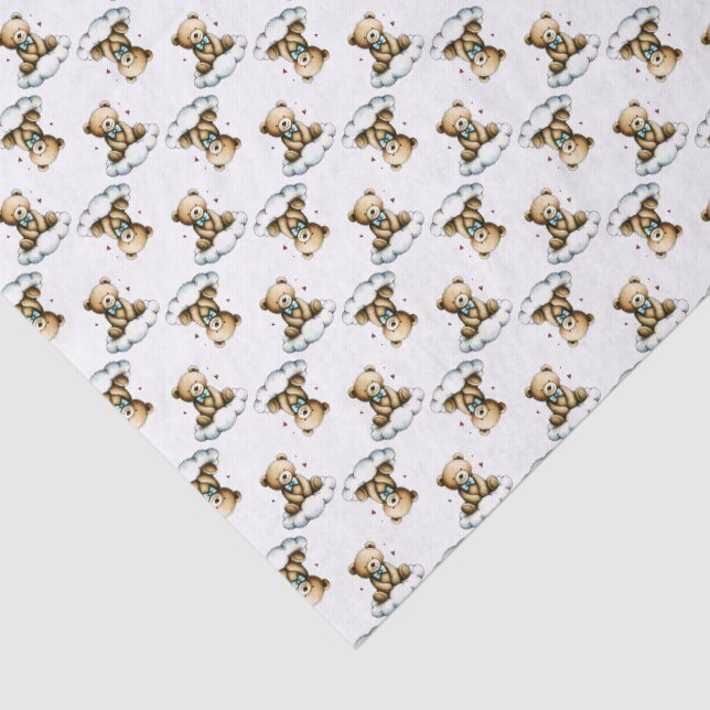 Cute Teddy Bear on Fluffy Cloud Blue Bow Tie Seidenpapier (Ausschnitt)