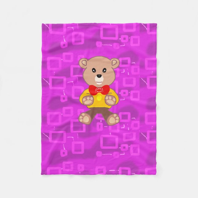 Cute Teddy Bear on Pink Geometric Fleece Blanket (Vorderseite)