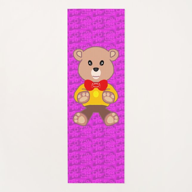 Cute Teddy Bear on Pink Geometric  Yogamatte (Vorderseite)