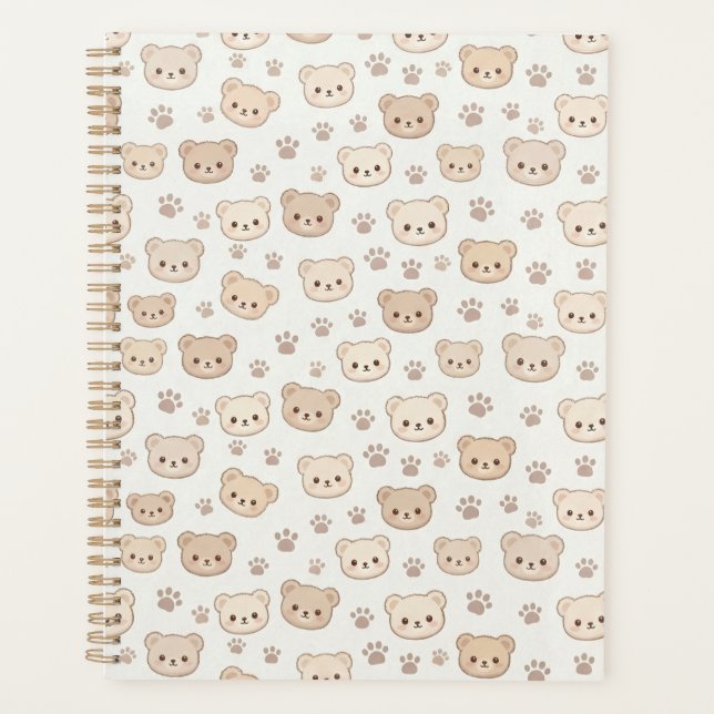 Cute Teddy Bear Pattern Notebook Cover Background Planer (Vorderseite)