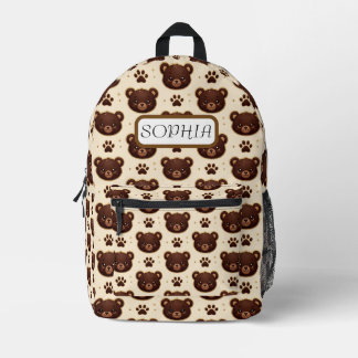 Cute Teddy Bear & Paw Print Pattern Backpack Bedruckter Rucksack