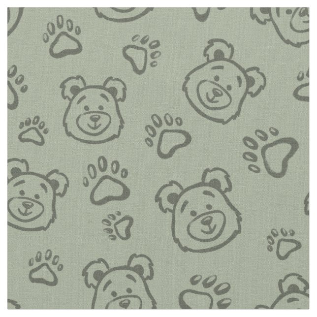 Cute Teddy Bear Paws Boho Boy Baby Kids Sage Green Stoff (Nahaufnahme)