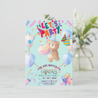 Cute Teddy Bear Personalized Birthday Invitation Einladung