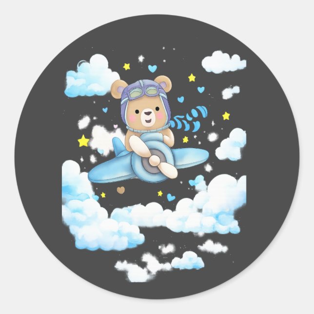 Cute Teddy Bear Pilot Airplane Runder Aufkleber (Vorderseite)