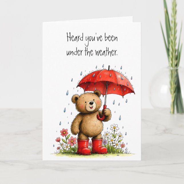 Cute Teddy Bear Red Galoshes Get Well Soon Karte (Vorderseite)