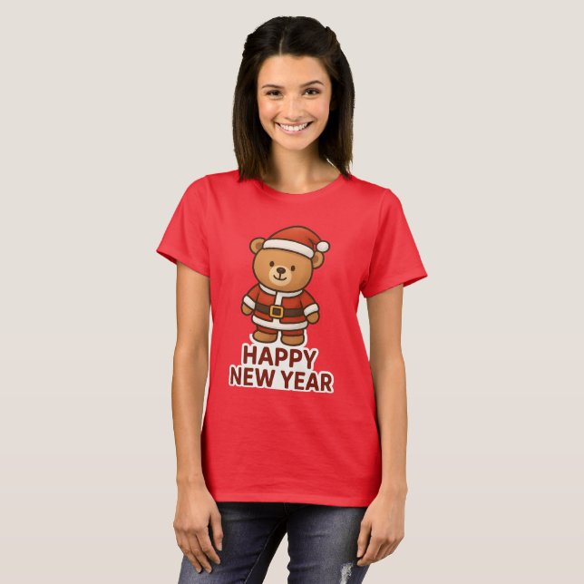 Cute Teddy Bear Santa Happy New Year Sticker T-Shirt (Vorne ganz)