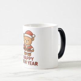 Cute Teddy Bear Santa Happy New Year Sticker Verwandlungstasse