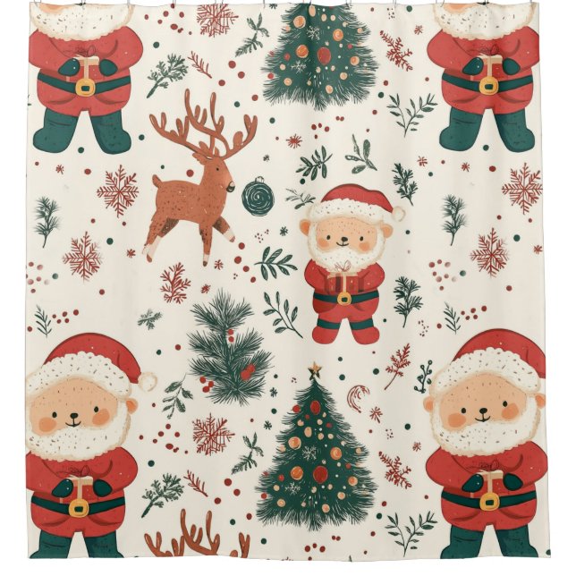 Cute Teddy Bear & Santa on White (4) Duschvorhang (Vorderseite)
