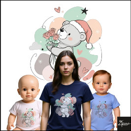 Cute Teddy Bear Santa Rose Pastel T-Shirt