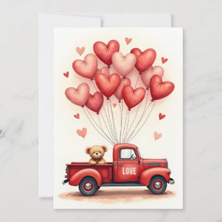 Cute Teddy Bear Truck Valentine Card Feiertagskarte
