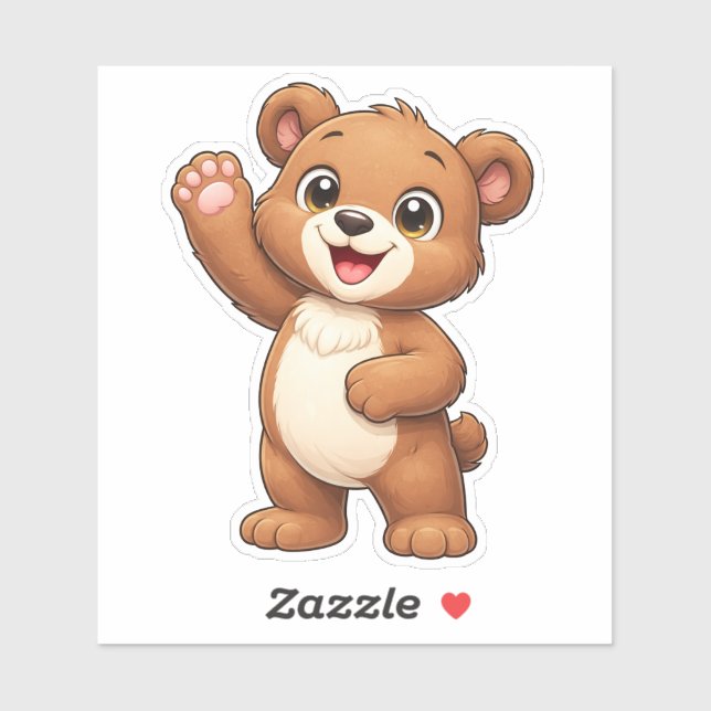Cute Teddy Bear Waving Custom-Cut Vinyl Sticker (Blatt)