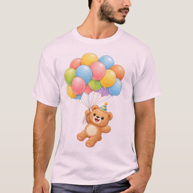 Cute Teddy Bear with Balloons Birthday T-Shirt (Vorderseite)
