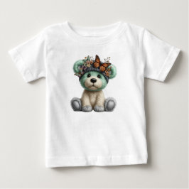Cute Teddy Bear with Butterflies Floral Plush Baby T-shirt
