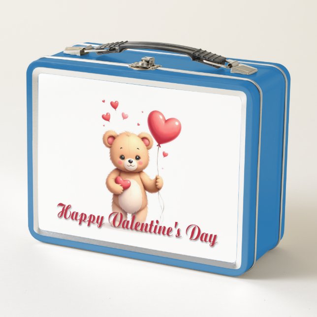 Cute Teddy Bear with Heart – Happy Valentine’s Day Metall Brotdose (Vorderseite)