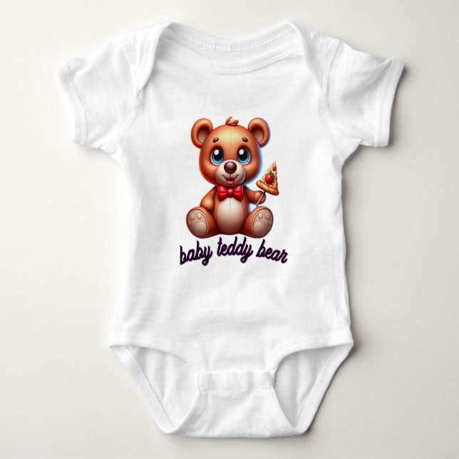 🧸Cute Teddy Bear with Pizza  Baby Strampler (Vorderseite)