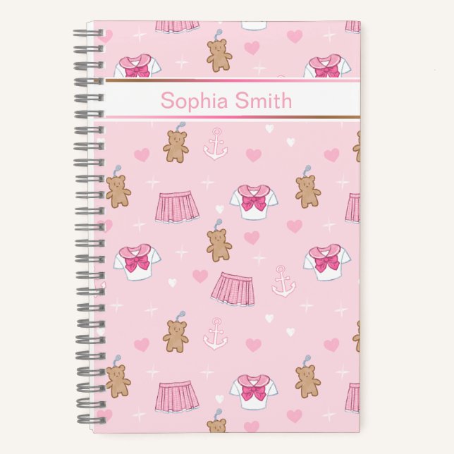 Cute Teddy Bears and Hearts Notebook Notizbuch (Vorderseite)