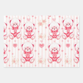Cute teddy bears holding hearts  geschenkpapier set