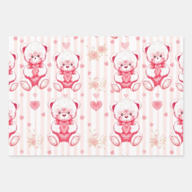 Cute teddy bears holding hearts  geschenkpapier set (Vorderseite)