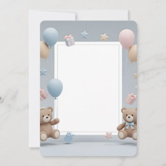 Cute Teddy Bears Photo Frame - Blue & Pink Baby Einladung