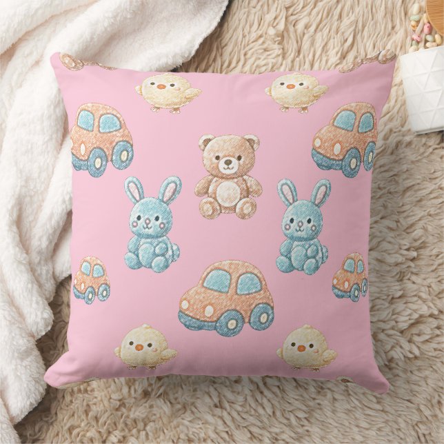 Cute Teddy & Bunny Kids Throw Pillow Kissen (Decke)