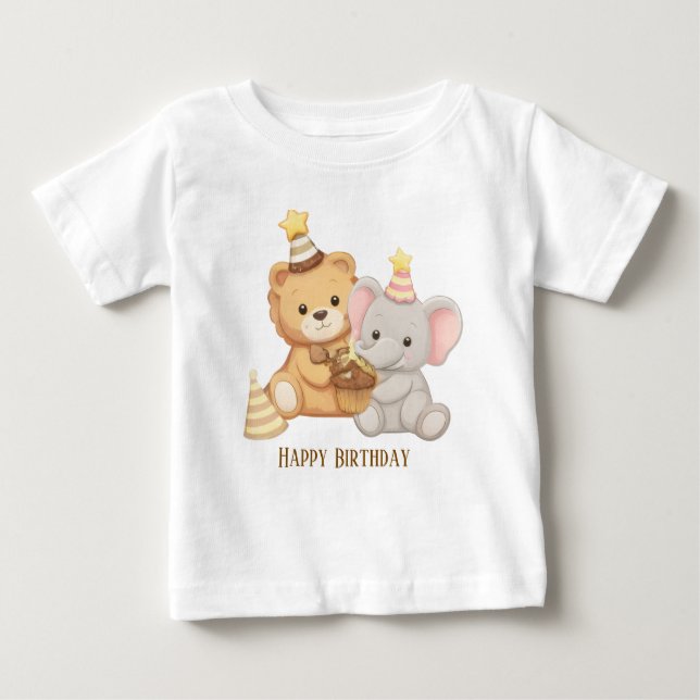 Cute Teddy & Elephant Birthday Toddler T-Shirt (Vorderseite)