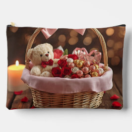 Cute Teddy Rose Basket Romantic Valentine Makeup Zubehörtasche