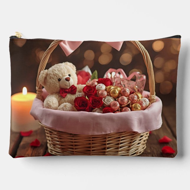 Cute Teddy Rose Basket Romantic Valentine Makeup Zubehörtasche (Vorderseite)