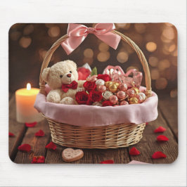 Cute Teddy Rose Basket Romantic Valentine Office Mousepad
