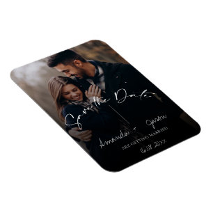 Cute Text Overlay Monogram Two Photo Wedding Save Magnet