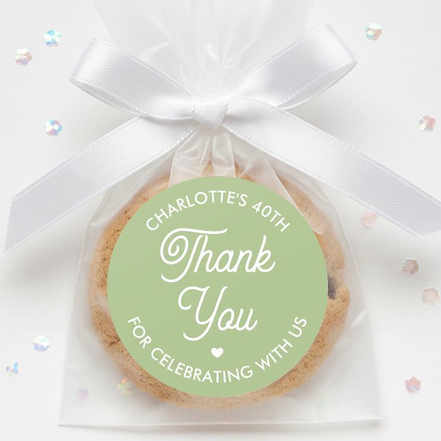 Cute Thank You Birthday Name Any Age Green Modern Runder Aufkleber (Von Creator hochgeladen)