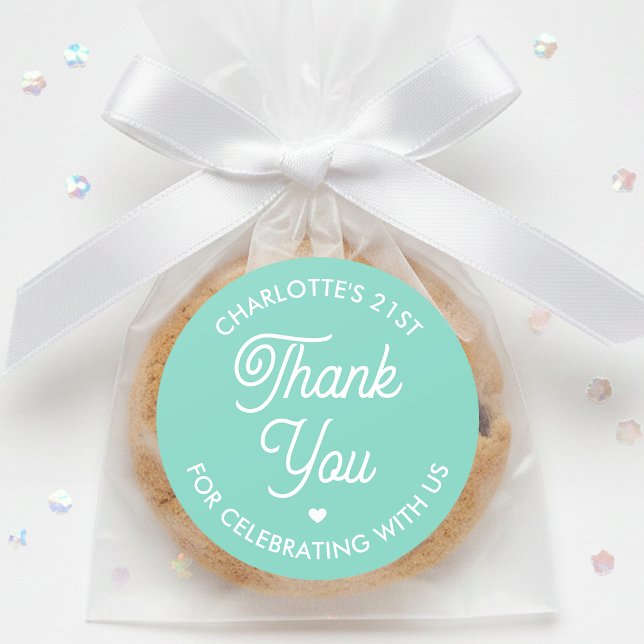 Cute Thank You Birthday Name Any Age Mint Modern Runder Aufkleber (Von Creator hochgeladen)