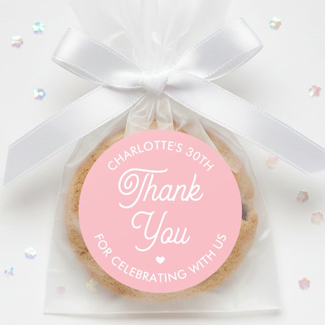 Cute Thank You Birthday Name Any Age Pink Modern Runder Aufkleber (Von Creator hochgeladen)