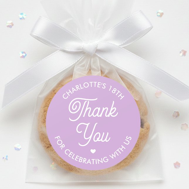 Cute Thank You Birthday Name Any Age Purple Modern Runder Aufkleber (Von Creator hochgeladen)