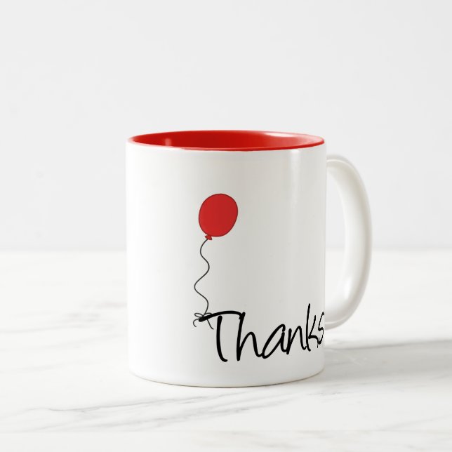 Cute "Thanks" with Red Balloon Thank You Gift Mug Zweifarbige Tasse (VorderseiteRechts)